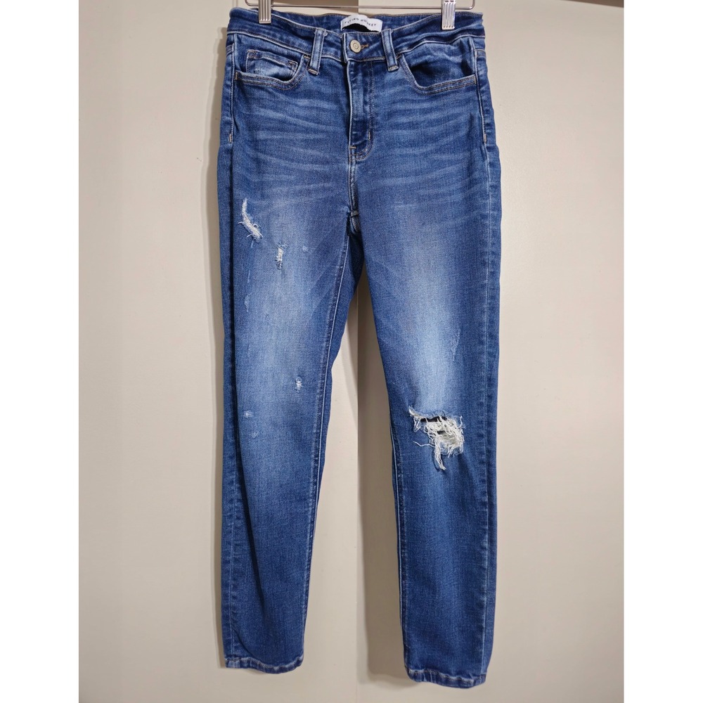 Flying Monkey Womens Distressed Skinny Jeans Medium Wash High Rise Size 28